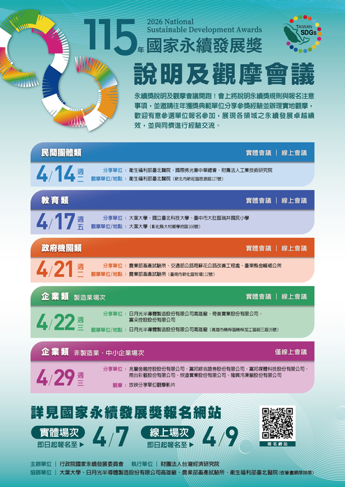 (轉知)教育部「115年國家永續發展獎選拔表揚計畫」、說明及觀摩會議海報及相關資訊各1份，請踴躍報名「教育類」選拔圖片